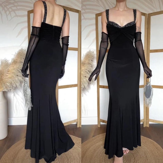 Niki Livas black stretchy beaded evening dress uk 12