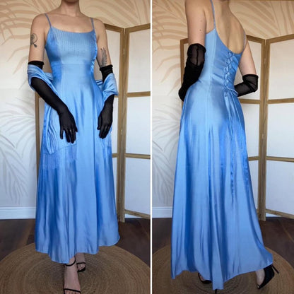 Debut ice blue a-line beaded dress & shawl UK 10