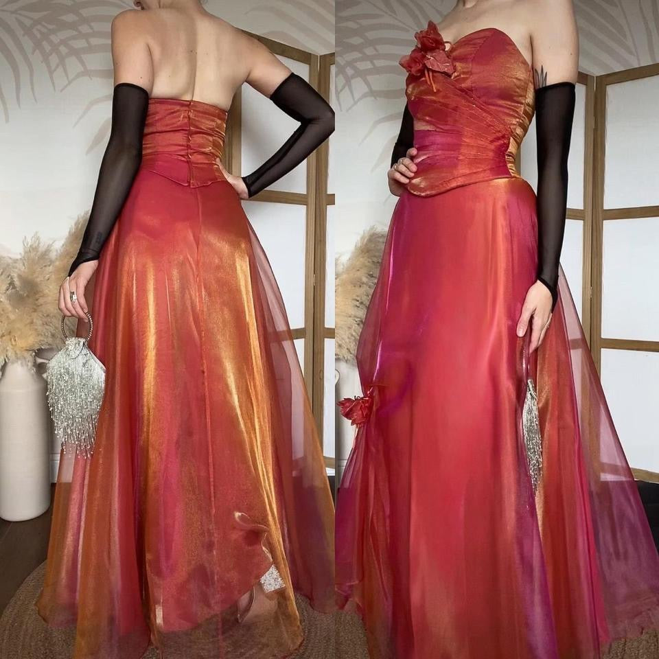 Iridescent orange/red 2 piece prom set uk 8