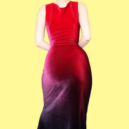 Red & black ombré velvet evening dress UK 10