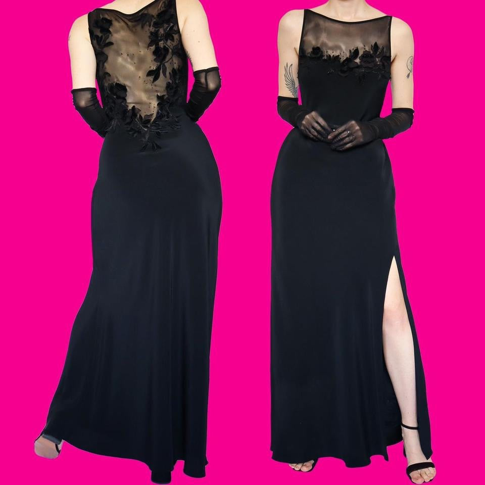 Black sheer neck evening gown UK 10