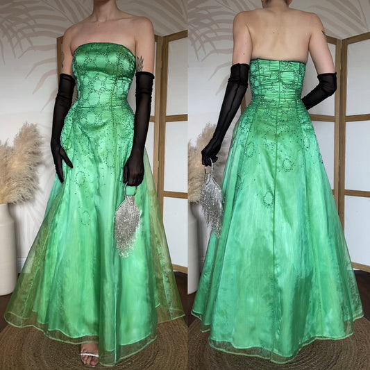 Green strapless beaded prom dress uk 10