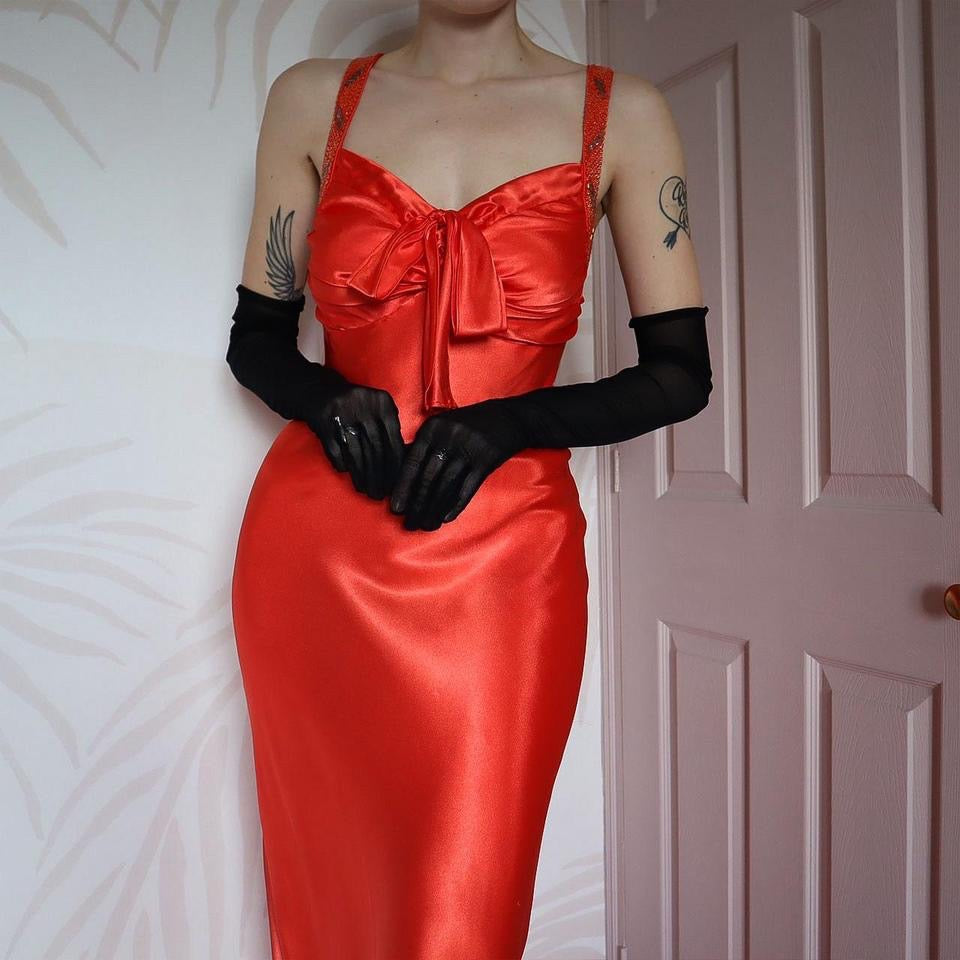 Orange satin Evening gown UK 12