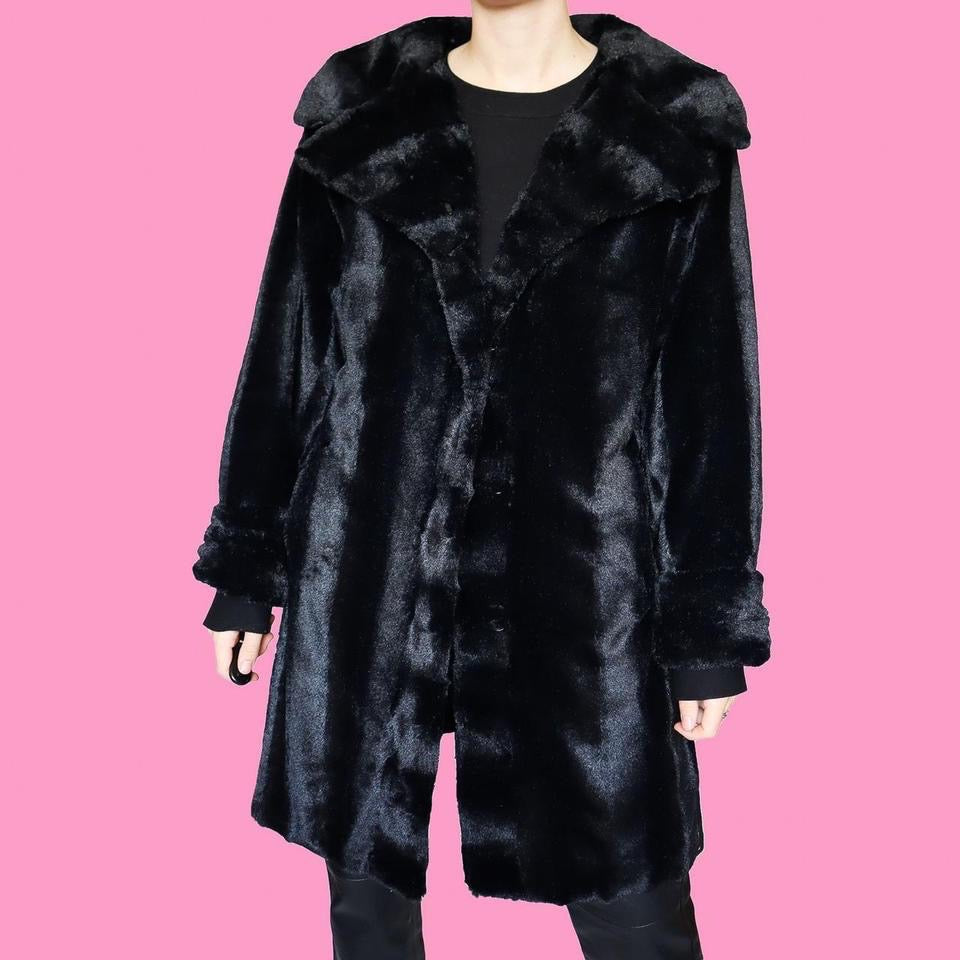 Black faux fur warm coat UK L