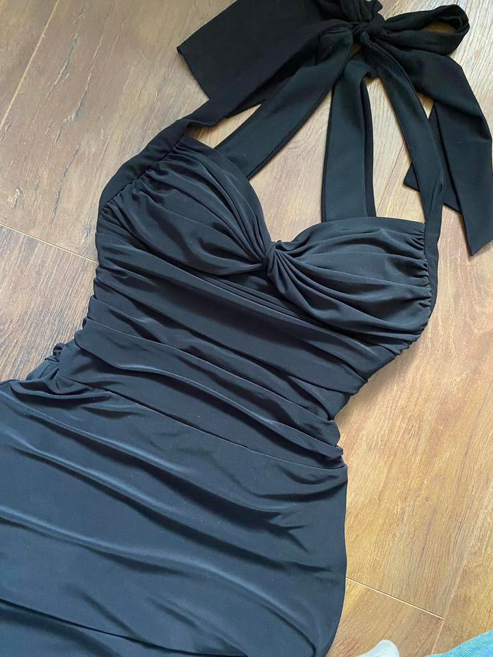 Black Niki Livas stretch evening dress uk 8-10