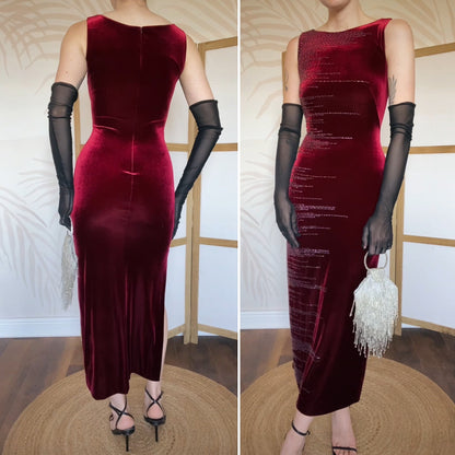 Frank Usher red velvet beaded evening dress uk 12