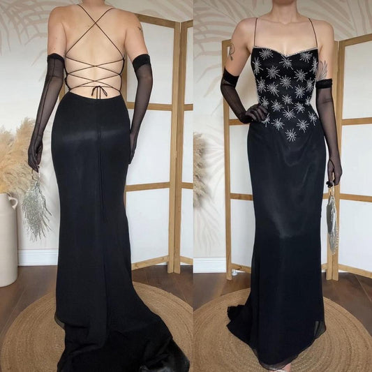 Black 100% silk beaded evening dress uk 10