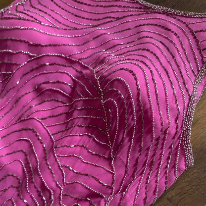 Fuchsia pink silk beaded evening dress UK 14