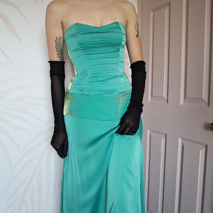 Teal strapless lace up evening gown UK 10
