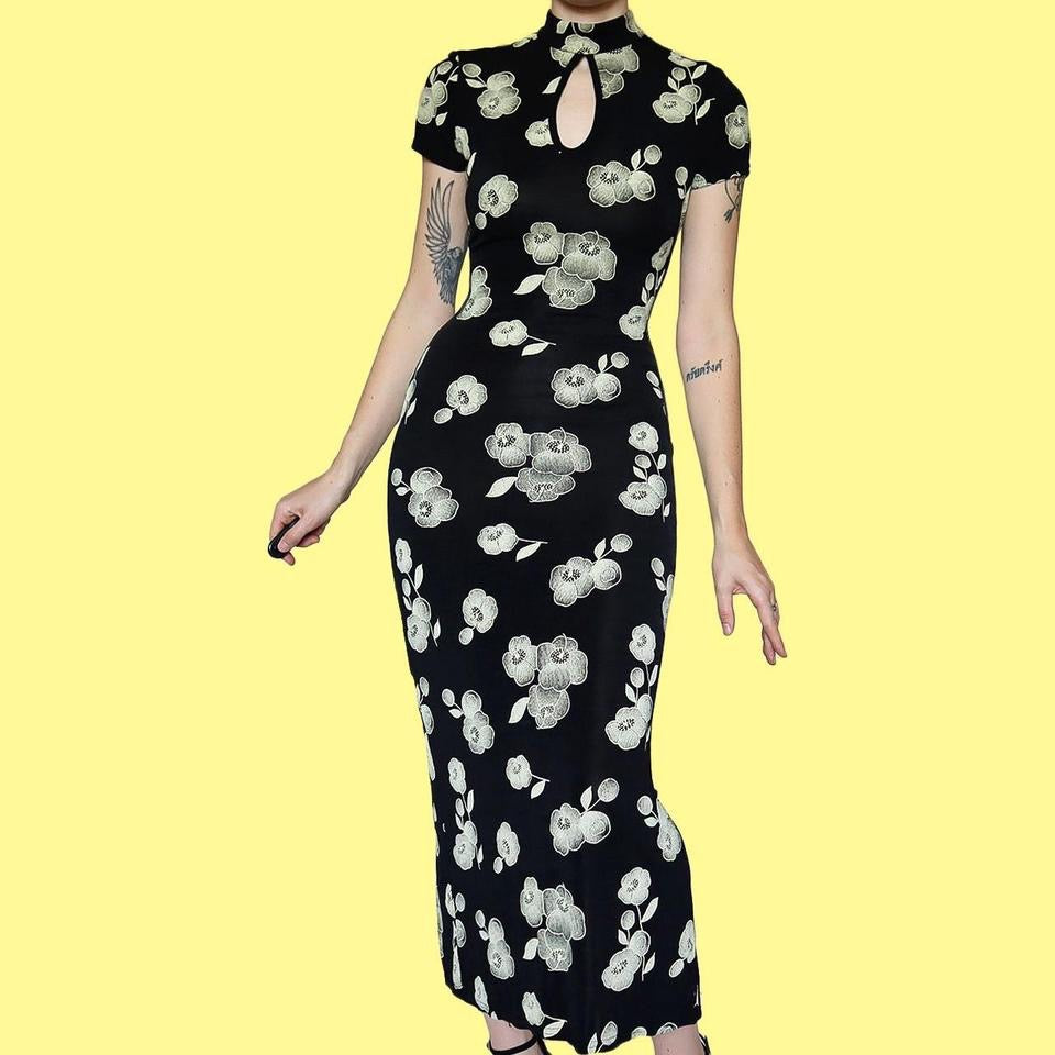 Black stretch high neck short sleeve dress UK 10