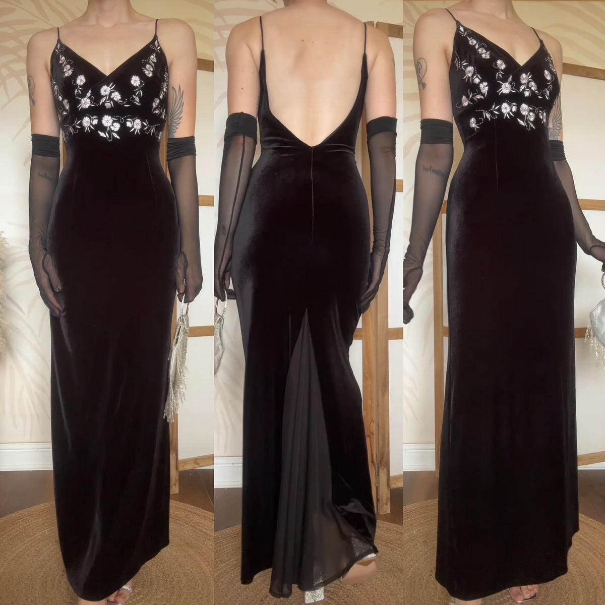 Betsy & Adam black velvet stretchy evening dress uk 10