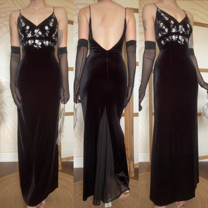 Betsy & Adam black velvet stretchy evening dress uk 10