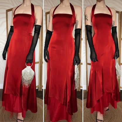 Gina Bacconi red halter neck evening dress uk 14