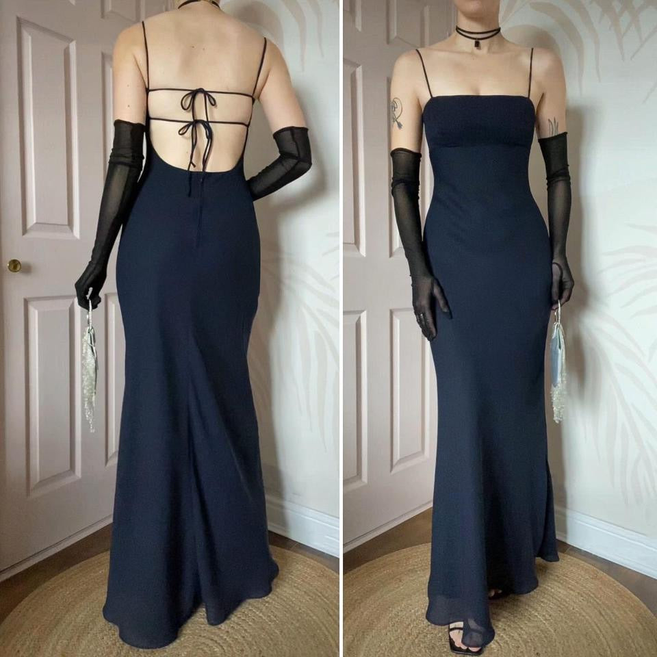 Morgan & Co navy backless evening dress UK 10