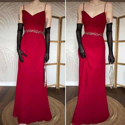 Red Veromia chiffon evening dress UK 8