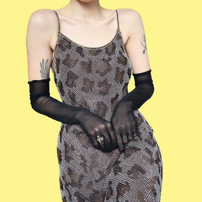 Grey silk leopard beaded evening dress UK 14