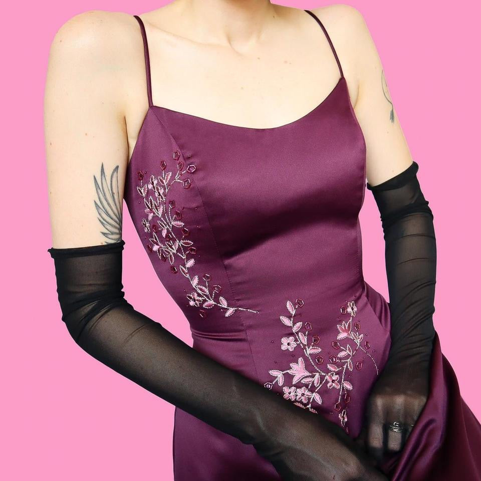 Purple Morgan & Co a-line lace up back evening gown UK 10