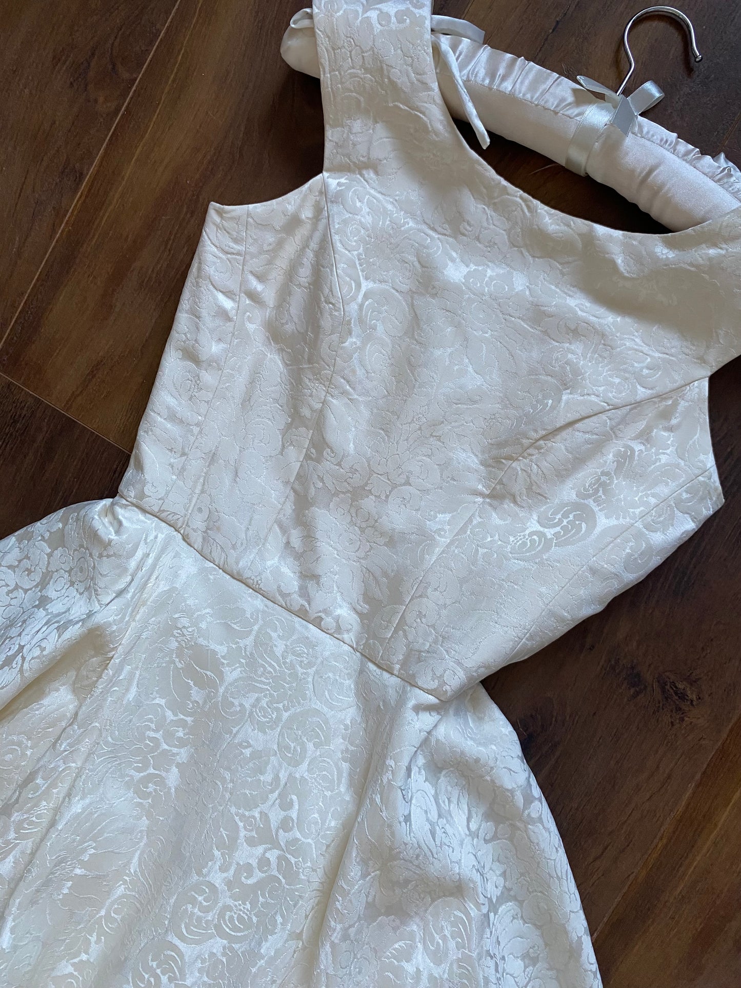 Ivory floral jacquard fit & flare wedding dress uk 10