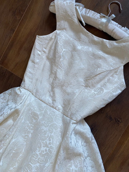 Ivory floral jacquard fit & flare wedding dress uk 10