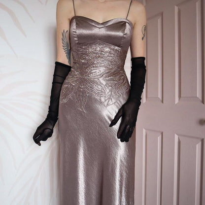 Shimmery Niki Livas silver evening gown UK 10