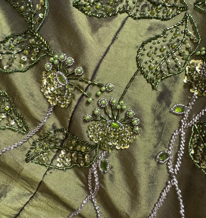 Green taffeta halter-neck a line beaded prom dress uk 12