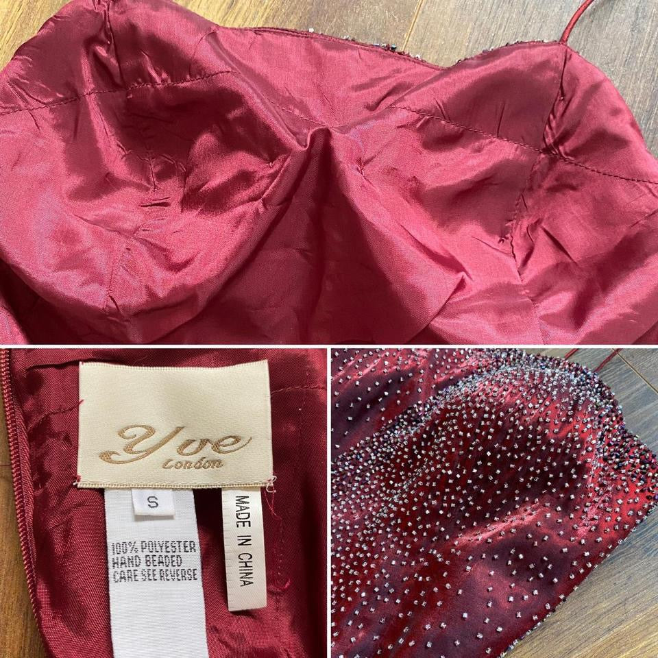 Yve London red shimmery beaded evening dress uk 8-10