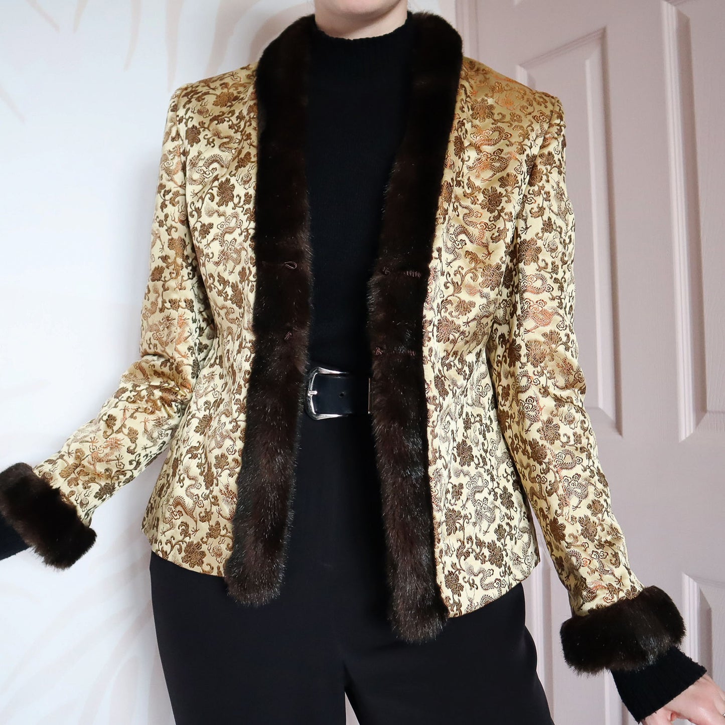 Gold vintage Patsy Seddon smoker jacket UK 8-12