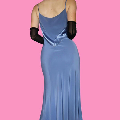 Cornflower blue slip evening dress UK 12