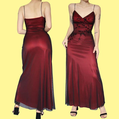John Charles 90s red stretch beaded evening dress UK 10