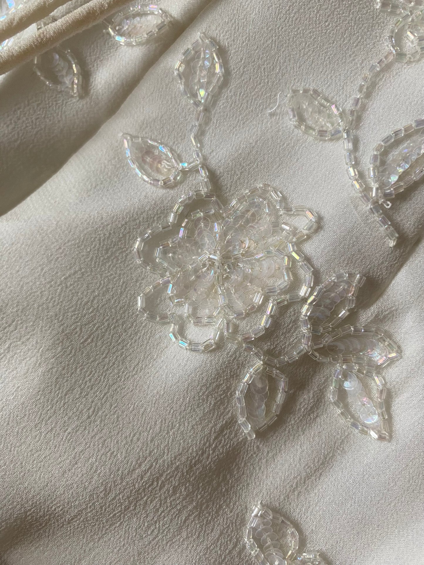 Ivory petite 100% silk beaded wedding dress uk 6