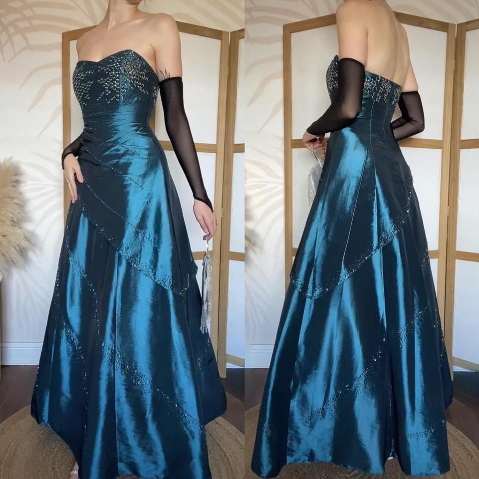 Teal beaded strapless prom dress uk 8