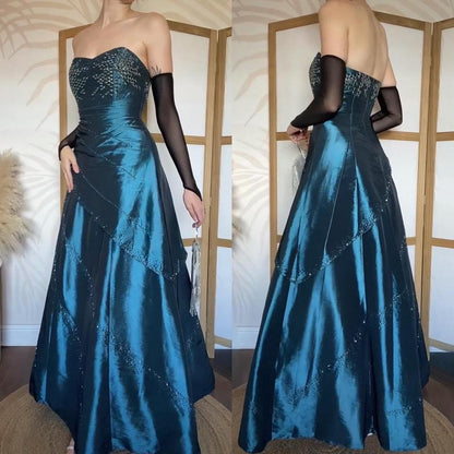 Teal beaded strapless prom dress uk 8