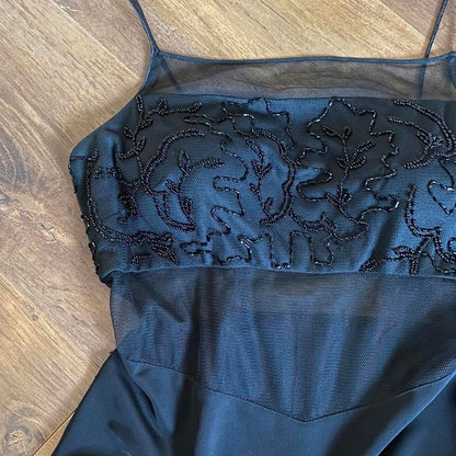 John Charles black sheer waist evening dress UK 12