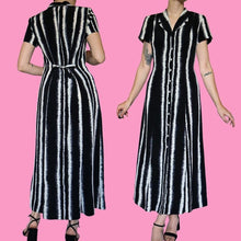 Load image into Gallery viewer, Black &amp; white stripe shirt dress UK 12
