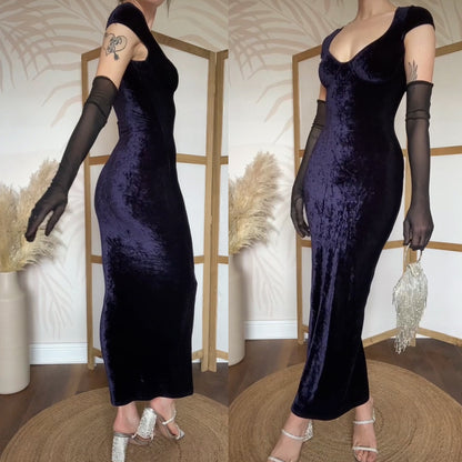 Navy velvet stretch bodycon dress uk 8