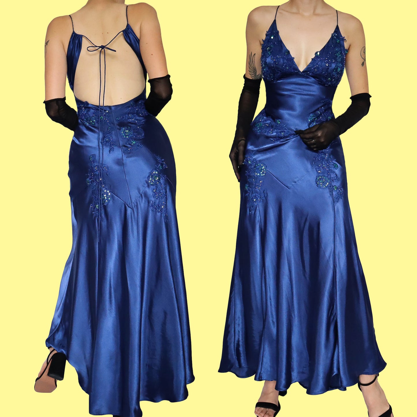 Blue satin lace evening dress UK 8