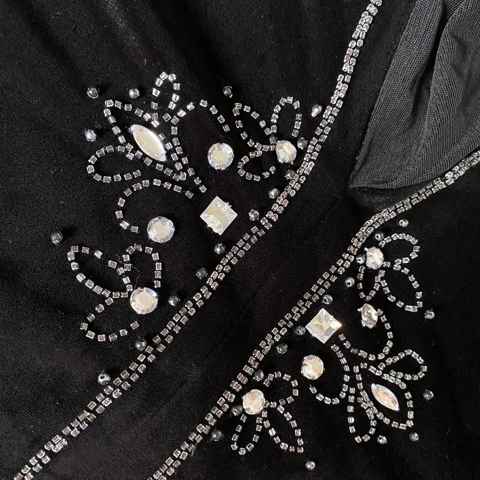 Black Flori Vintage 90s Velvet Beaded Gem Evening Gown Prom Dress UK Size 14-16