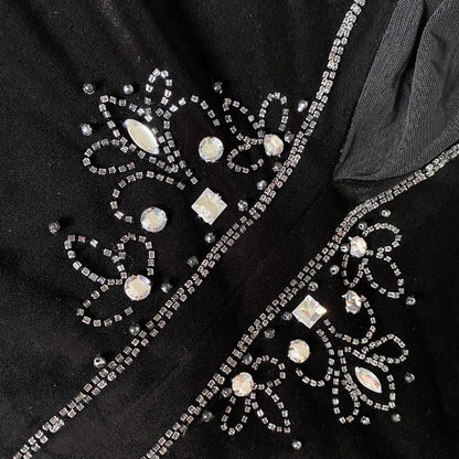 Black Flori Vintage 90s Velvet Beaded Gem Evening Gown Prom Dress UK Size 14-16