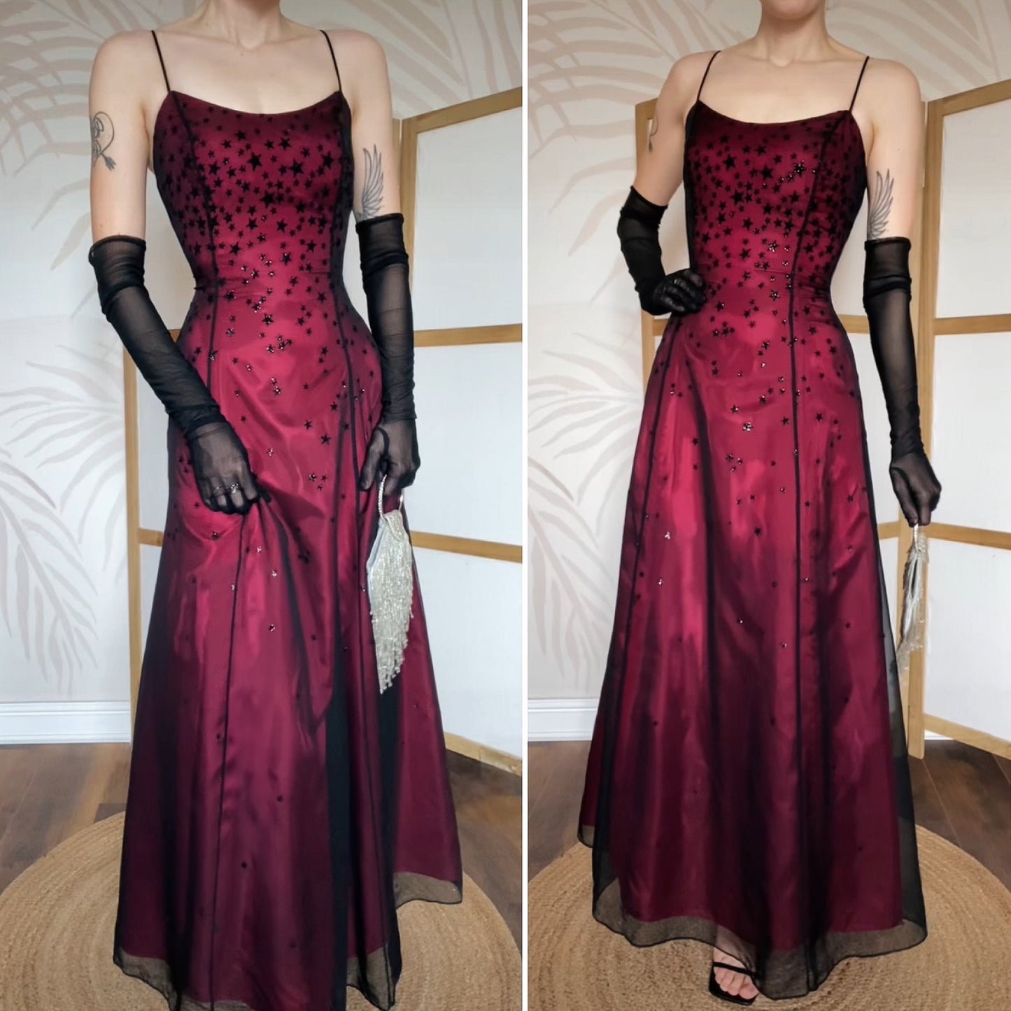 Red glittery star a-line prom dress uk 10