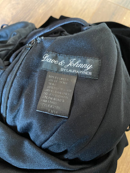 Black velvet Dave & Johnny beaded evening dress UK 14