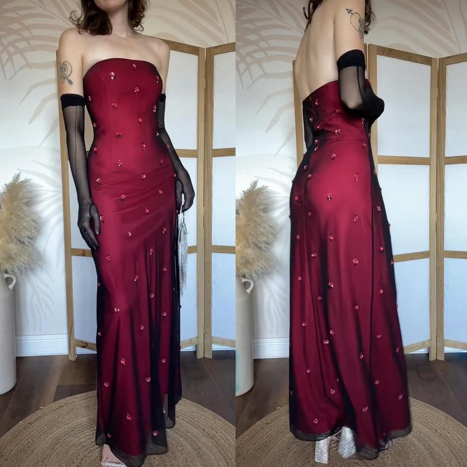 Papell Boutique red stretch floral evening dress uk 12-14