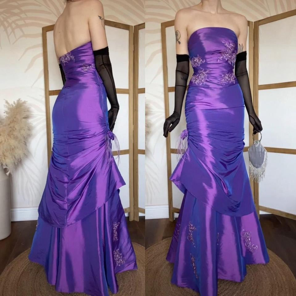 Hilary Morgan purple strapless taffeta prom dress uk 10-12