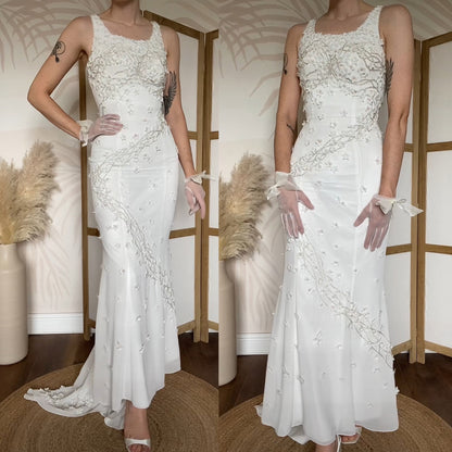 Christine Elizabeth white floral sequin & bead wedding dress uk 6-8