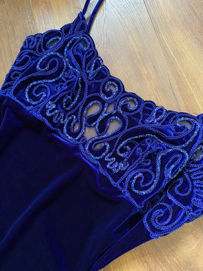 Zum Zum electric blue velvet stretch evening dress uk 10-12