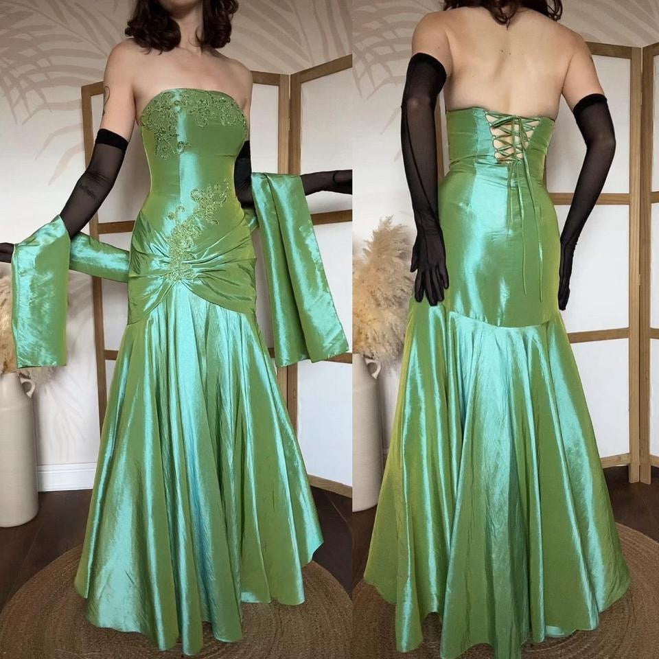 Jora green strapless prom dress & shawl uk 12