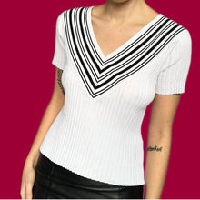 Load image into Gallery viewer, After Six Ronald Joyce white ribbed knit top UK M

