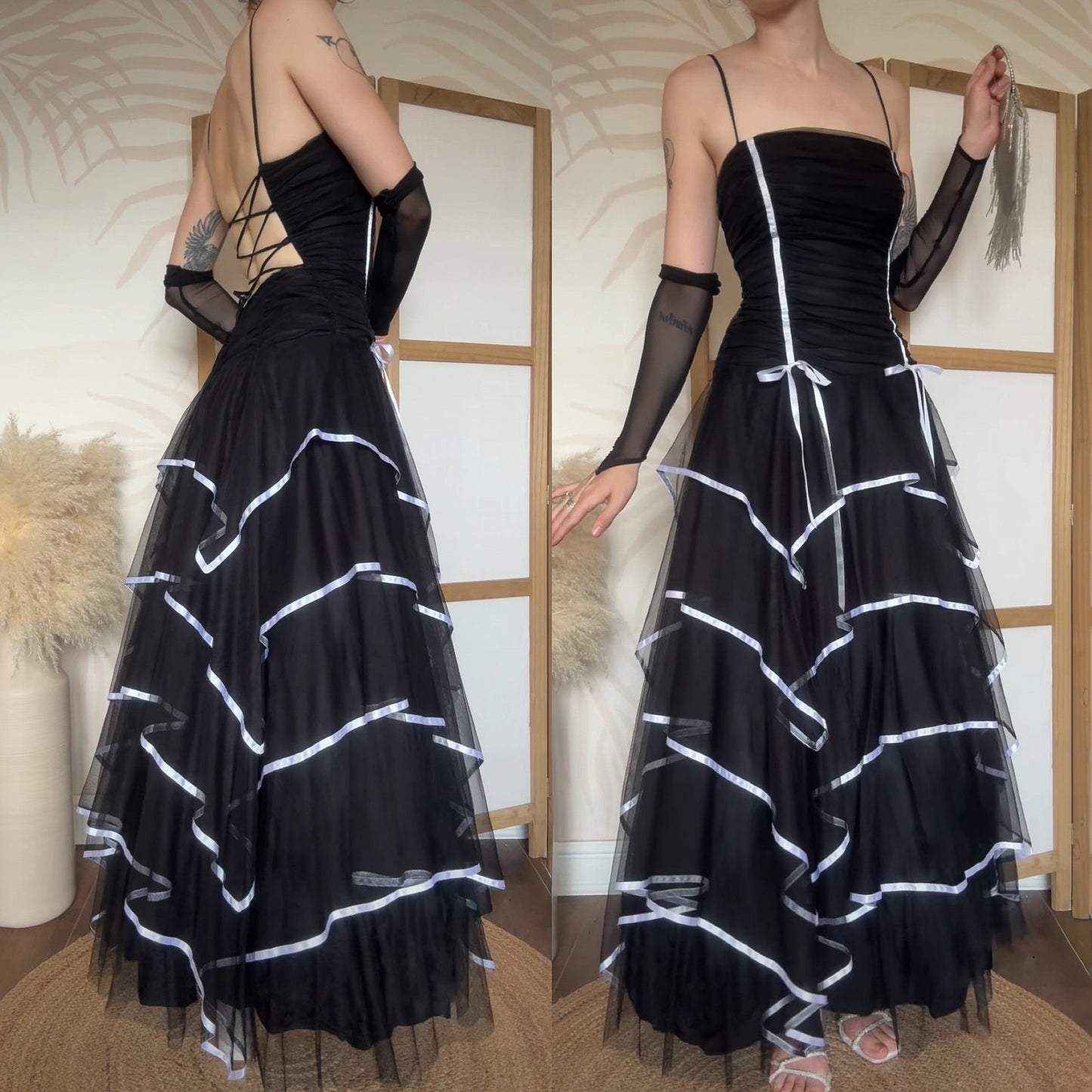 Vintage 2000s tulle layered black prom dress uk 14