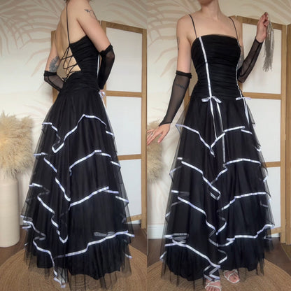 Vintage 2000s tulle layered black prom dress uk 14
