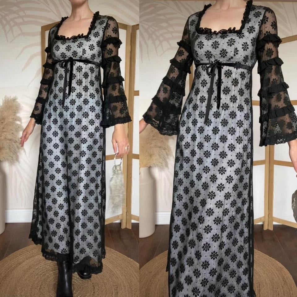 Simon Ellis 60s black & white long sleeve dress uk 10