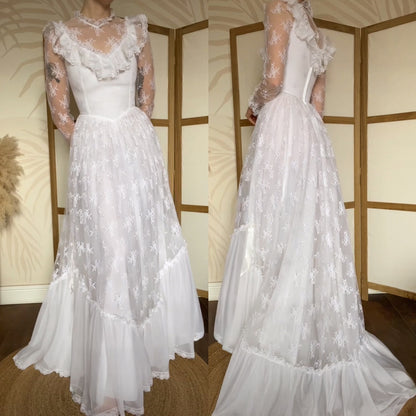 White lace long sleeve 70s wedding dress uk 10